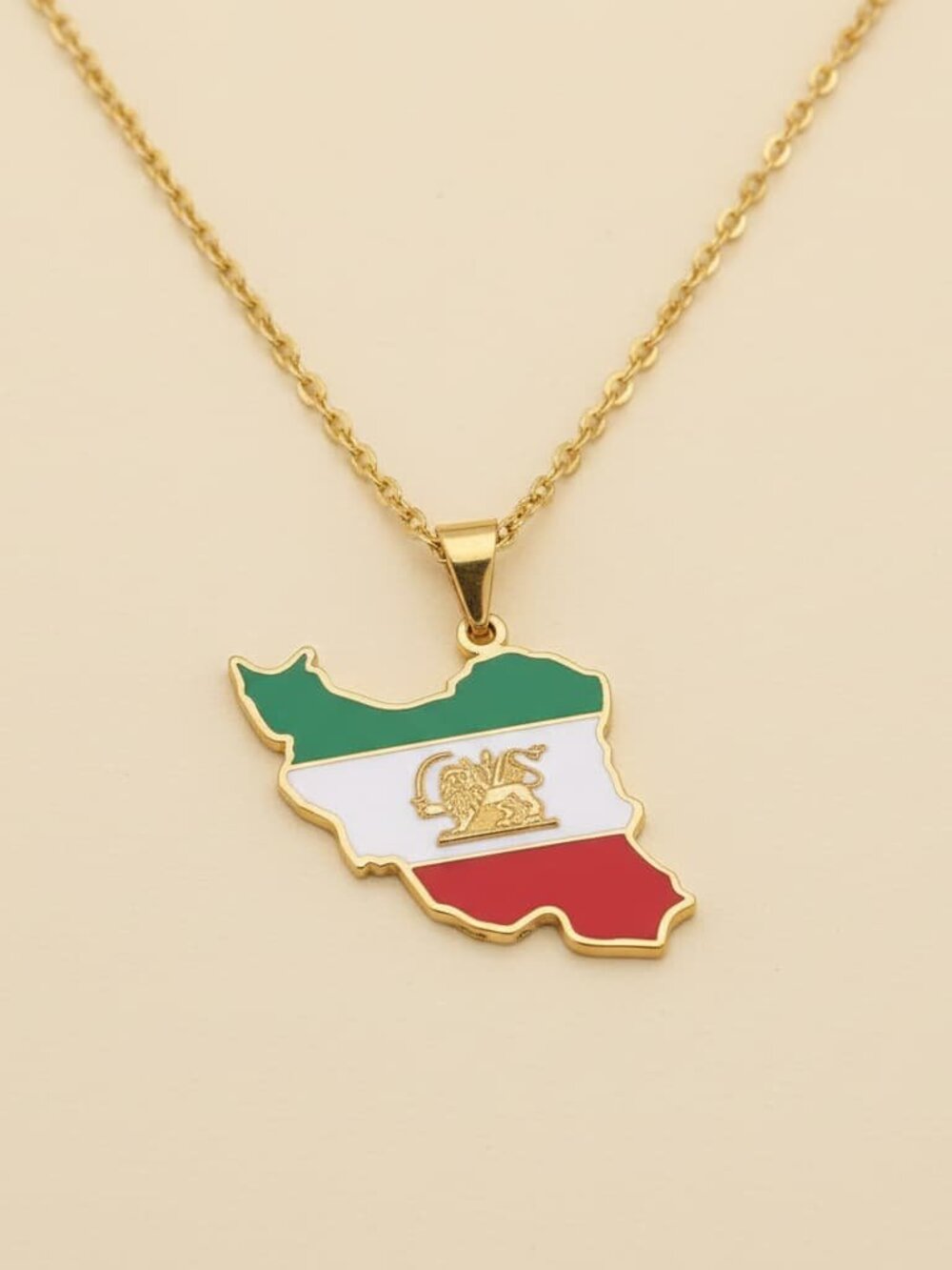 Iran Map Necklace - Persian Lion & Sun Pendant